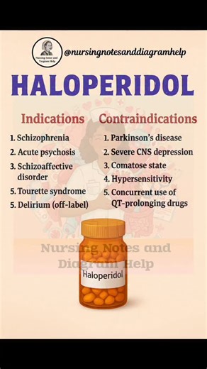 Nursing Notes and Diagram Help on Instagram: "Haloperidol Indications and Contraindications Pharmacology ##nursingnotesanddiagramhelp #nursingknowledge #healthtalk #nursing #medical #neet #norcet #nursingofficer #aiims #medicos #bscnursing #gnm #nursingschool #viralreels #trending"