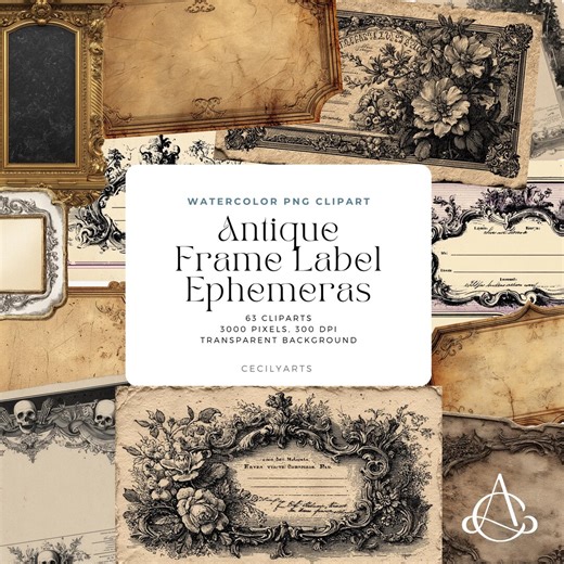 Antique Frame Label Ephemera PNG Vintage Watercolor Junk Journal Clipart, Digital Labels and Frames - Etsy