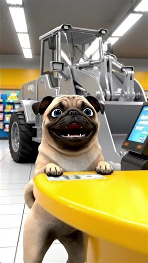 Cute Puppy Drives a Giant Bulldozer Inside the Big Supermarket! #shorts #doganimation #dogvideos