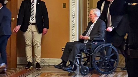 Kentucky Senator Mitch McConnell falls down steps at the Capitol Building
