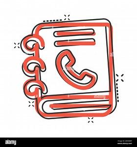 Address phone book icon in comic style. Telephone notebook cartoon vector illustration on white isolated background. Hotline contact splash effect bus Stock Vector Image & Art - Alamy