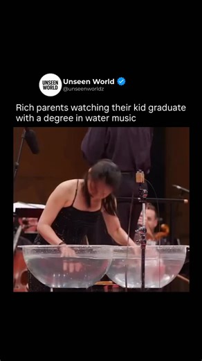 Unseen World on Instagram: "She really got a degree in WATER MUSIC 💧😂 What looks like a joke at first is actually one of the wildest and most technical art forms in modern orchestral music. By moving her hands through giant water bowls, the performer creates real notes, harmonics, and rhythms — all using nothing but motion, pressure, and pure skill. This technique, often called “water percussion”, uses vibrations in water to make sounds that mimic rivers, tides, and even ocean waves. When blen