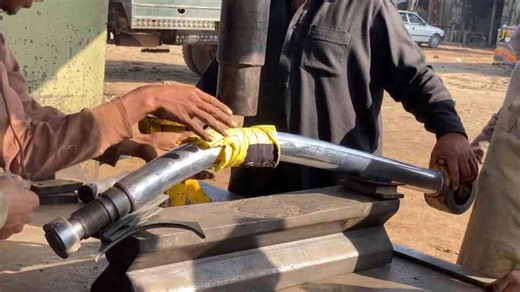 Restoring Bent Hydraulic Cylinder Rod from Heavy Rock Damage