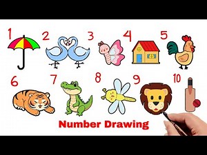 How to draw pictures using English numbers 1 to 10 | Number Drawing step by step | easy drawing✏️🌈