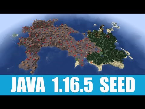 Minecraft Java 1.16.5 Seed: Spawn on a mushroom island with taiga village, ruined portal, diamonds