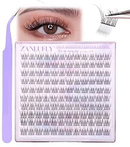 zanlufly Self Adhesive Cluster Lashes Natural Individual Lashes Wispy No Glue Eyelash Clusters with Clear Self Adhesive Strips DIY Eyelash Extensions(10-12MM), Black