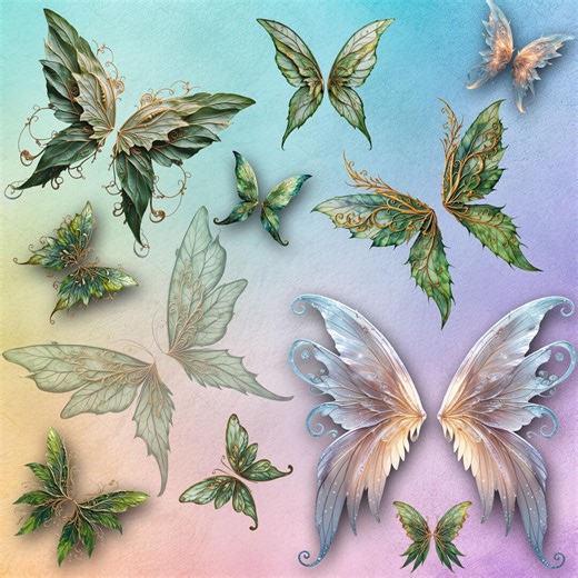Forest Fairy Wings Clipart Bundle, 28 Green Fantasy Butterfly Fairies Wings Design to Print, PNG Cliparts, 300 DPI, Commercial Use, - Etsy UK