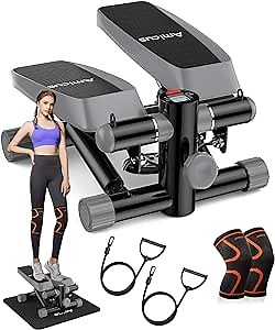 Amicus Mini Stepper with Handlebar for Exercise, Stair Stepper with Resistance Band, Hydraulic Fitness Stepper Machine for Home, 330lbs Weight Capacity