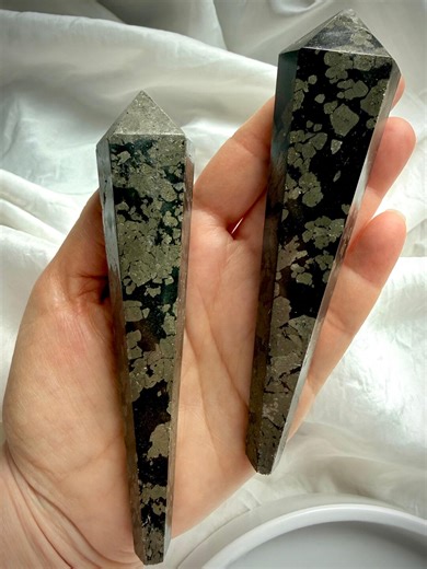 Pyrite Wand in Black Matrix – Abundance Crystal Point for Confidence, Protection Stone - Etsy