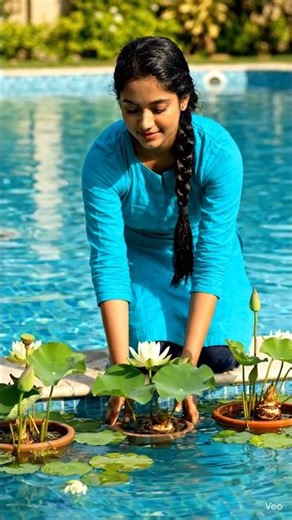 Growing Lotus in a swimming pool| Elegant Lotus Flower Scene | #lotusflower #morningflowers #plants