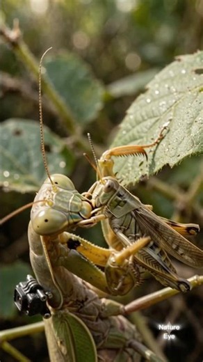 Micro Camera on a Praying Mantis! (Insane Grasshopper Strike) 🎥😱 #prayingmantis