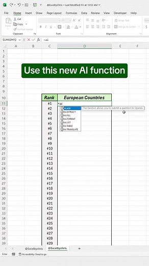 I love this new AI Excel feature!! 🤯 #spreadsheet #excel #corporate