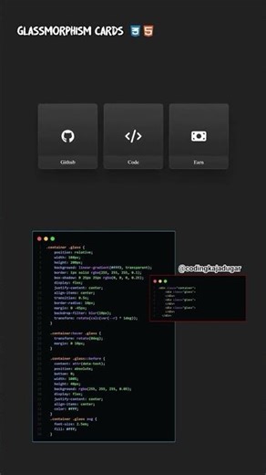 How to Build GLASS CARDS with CSS #coding #programming #shorts #ytshorts #css #cssanimation #cards