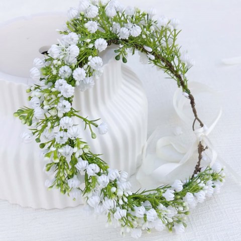 Flower Crown for Women, Floral Headband Women Headpiece Flower Hair Accessories for Weeding Bride Cosplay Party Festival Photos (Little white flower Green, Adjustable)