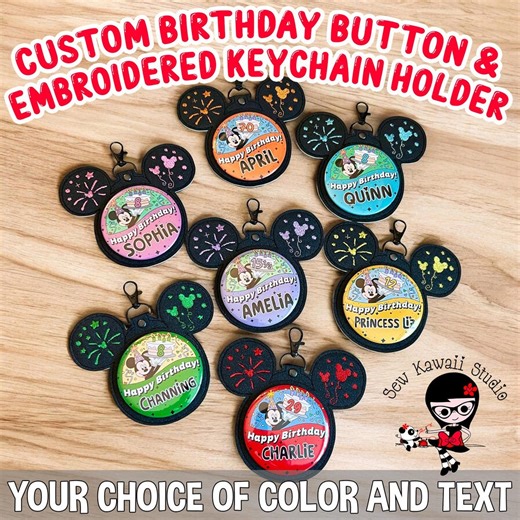 Custom Birthday Button Keychain Button Holder Custom Badge Button Celebration Button Accessory Mickey Button Birthday Gift - Etsy