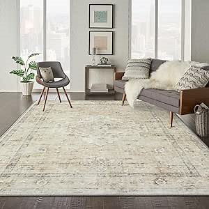 LIVEBOX Washable Area Rug 8x10 Rugs for Living Room Bedroom, Non-Slip Boho Neutral Carpet for Dining Room Office, Low-Pile Farmhouse Soft Carpets for Kids Nursery Room Playroom, Tan