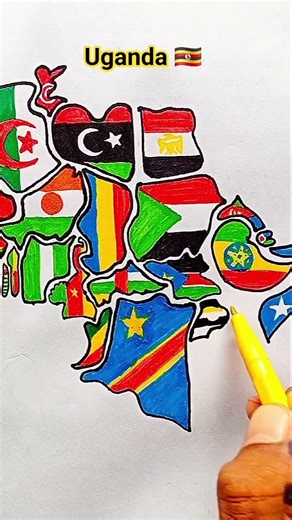 Draw Flag Map of Uganda 🇺🇬 #uganda #flag #map #drawing