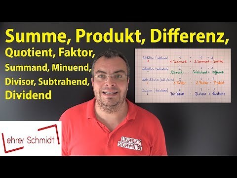 Summand, Summe, Minuend, Subtrahend, Differenz, Faktor, Produkt, Dividend, Divisor, Quotient