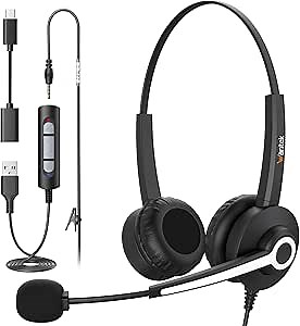 Wantek USB Headset with Mic for PC Work, Computer Headset with Noise Cancelling & Audio Controls,binaural, HSM-682NUSB/3.5