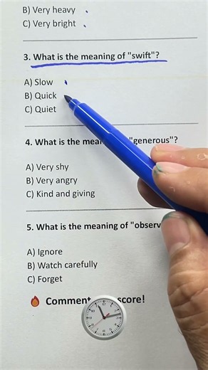 Basic English Vocabulary Quiz | Can You Score 5/5? 🧠📘 #LearnEnglish #EnglishQuiz