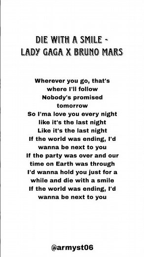 Lady gaga & bruno mars - die with a smile (lyrics)