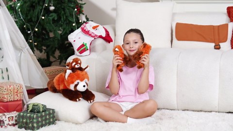 MorisMos Red Panda Stuffed Animal, Stuffed Mommy Red Panda Plush Toy with 3 Baby Pandas