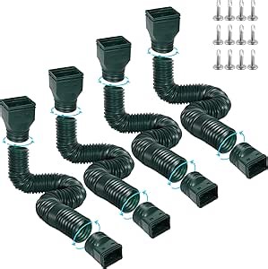 4 Pack Flexible Gutter Downspout Extensions Extendable from 21" to 67", Downspout Extender Comes with Adapters, Thickened Down spout Drain Extension for Rainwater Drainage(Green)