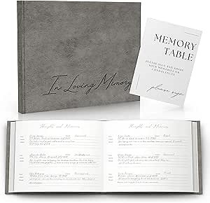 Funeral Guest Book for Celebration Of Life Memorial Service - Leather Memory Book for Funeral Guests to Sign In with Condolence Memory Table Sign & Back Pocket - Gray Guestbook