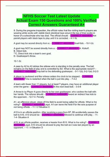 Nfhs Soccer Test Latest Update Actual Exam 150 Questions And video