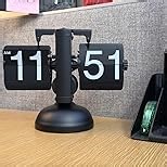 mooas Flip Desk Clock (White), Retro Vintage Design Auto Flip Clock Desk Clock Table Clock Large Number Battery Powered Internal Gear Operated Home Décor Ideal for Home Office School Hotel Café