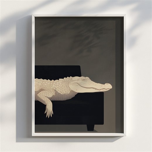 Ukiyo-e Albino Alligator Sleeping on Black Sofa | Printable Wall Art | Digital Download | Resting Reptile Poster | Classy Alligator Art - Etsy