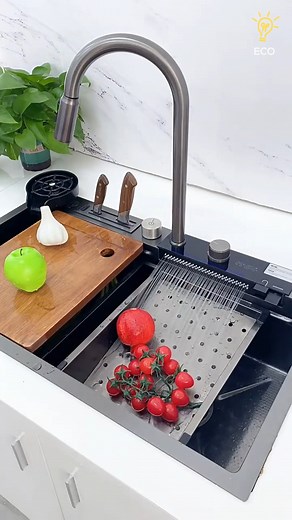 17K views · 68 reactions | Digital Display Waterfall Kitchen Sink Large Single Slot Nano Stainless Steel Sink Undercounter Honeycomb embossed Washbasin | Workers TV | Facebook