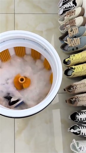 This fully automatic mini shoe washing machine perfectly cares for your shoes. #shoesmachine