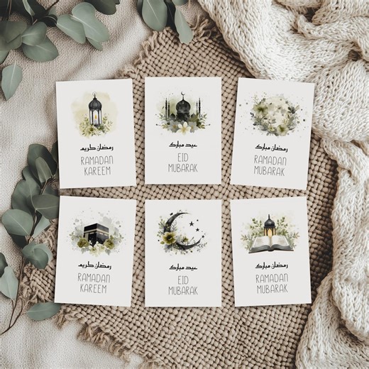 Ramadan & Eid Printable Cards Set of 6 | Islamic Greeting Cards | Ramadan Kareem, Ramadan Mubarak, Eid Mubarak - Etsy