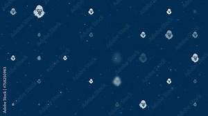 Video Stock Template animation of evenly spaced gorilla head symbols of different sizes and opacity. Animation of transparency and size. Seamless looped 4k animation on dark blue background with stars
