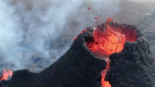 Iceland: Close-up drone footage of volcanic eruption