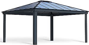 Palram - Canopia Dallas 16x14 Gazebo, Outdoor Patio Canopy with Gray Aluminum Metal Frame, Polycarbonate Roof Panels, UV Protection, Rain Gutters, Vents, Year-Round Use, Easy DIY Outdoor Canopy