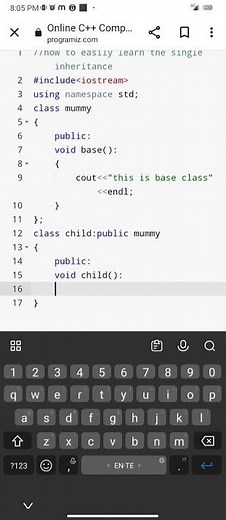 single inheritance program in c++.