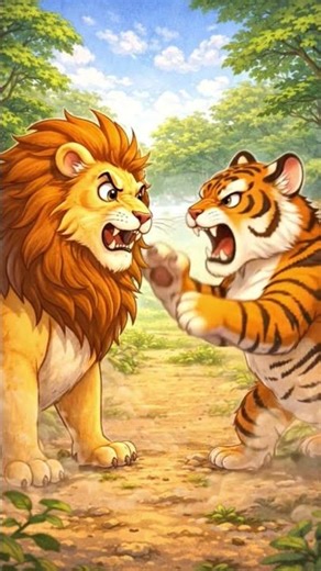 tiger and lion fight cartoon video #cartoonvideo #lion #tiger #lionking #cartoon #girl #superfighter