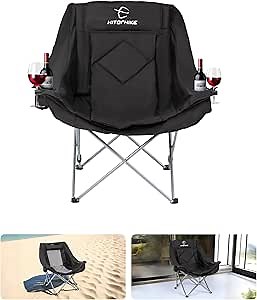 HITORHIKE Double Camping Chair Heavy Duty Oversized Folding Loveseat Camping Chair - Single/Double, All-Season Design with Cup Holder for Camping, Picnic, Beach(Single,Black)
