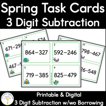 Spring 3 Digit Subtraction Write the Room | Task Cards & Digital | Spring Math
