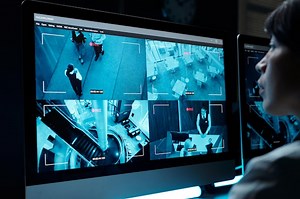 Premium Photo | Desktop computer screen with cctv video