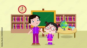 Two little students comparing their height in class