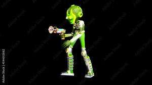 3D green alien with blaster walking - looped animation with alpha channel Stock Video