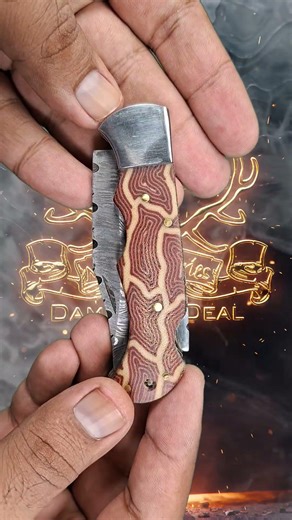 Damascus Steel Knife Set – Fixed Blade & Folding Knife with Custom Micarta Handles & Leather Sheath