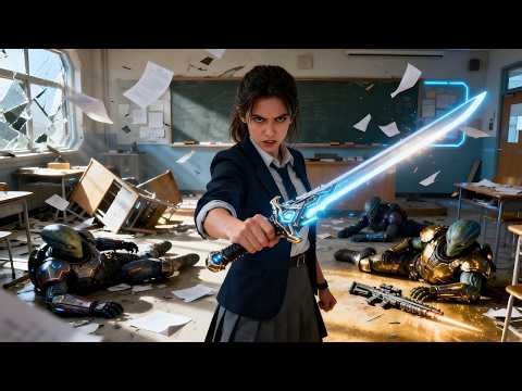 Alien warriors burst in — She says “Class over” and draws her sword