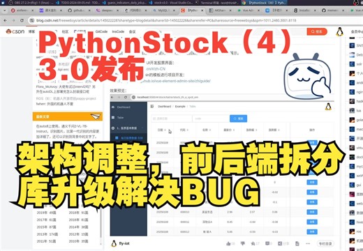 pythonstock开源股票系统（4）：版本升级到3.0使用vue element做前端展示，架构调整/镜像升级，BUG修复，本地演示部署启动，简介有项目地址