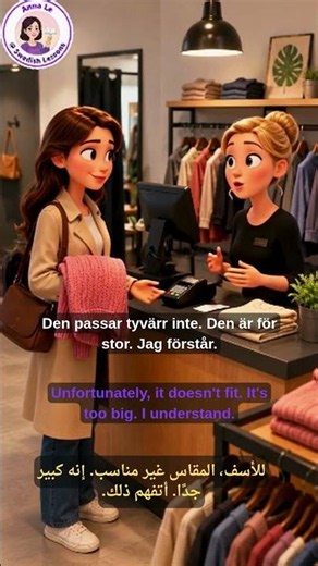 Dialog – Lämna tillbaka en tröja i en butik (A1–A2)📚 Svenska för Nybörjare