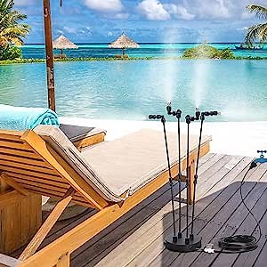 homenote Stand Misting Cooling System 39.3FT (12M), 360-Degree Twistable Brass Nozzles, Standing Mister for Outside Patio Cooling, Garden Watering, Pet Cooling, Kids Water Playing