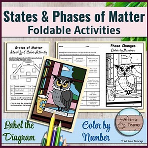 States of Matter & Phase Changes Owl BTS Foldable Color by Number Activity